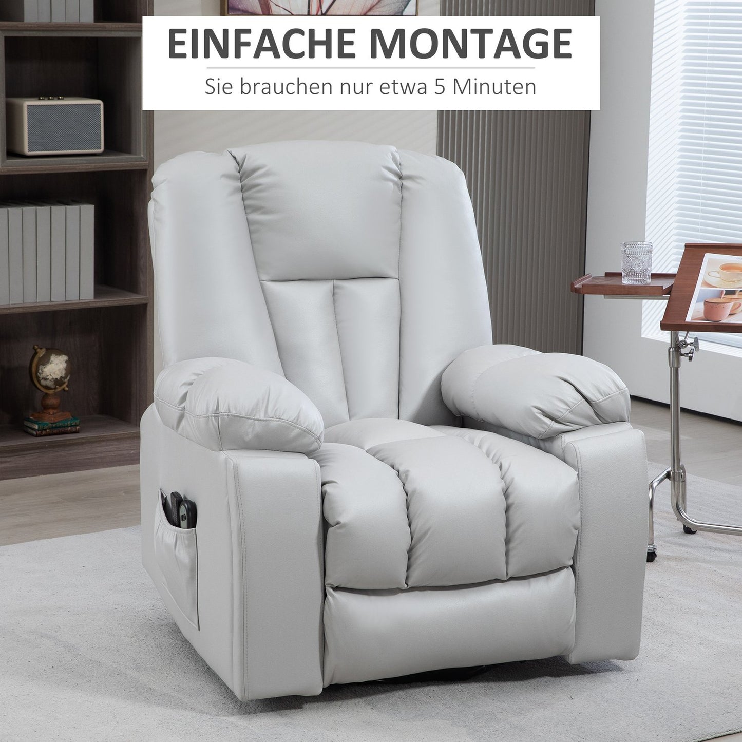 Electric recliner - massage, spring core, light grey