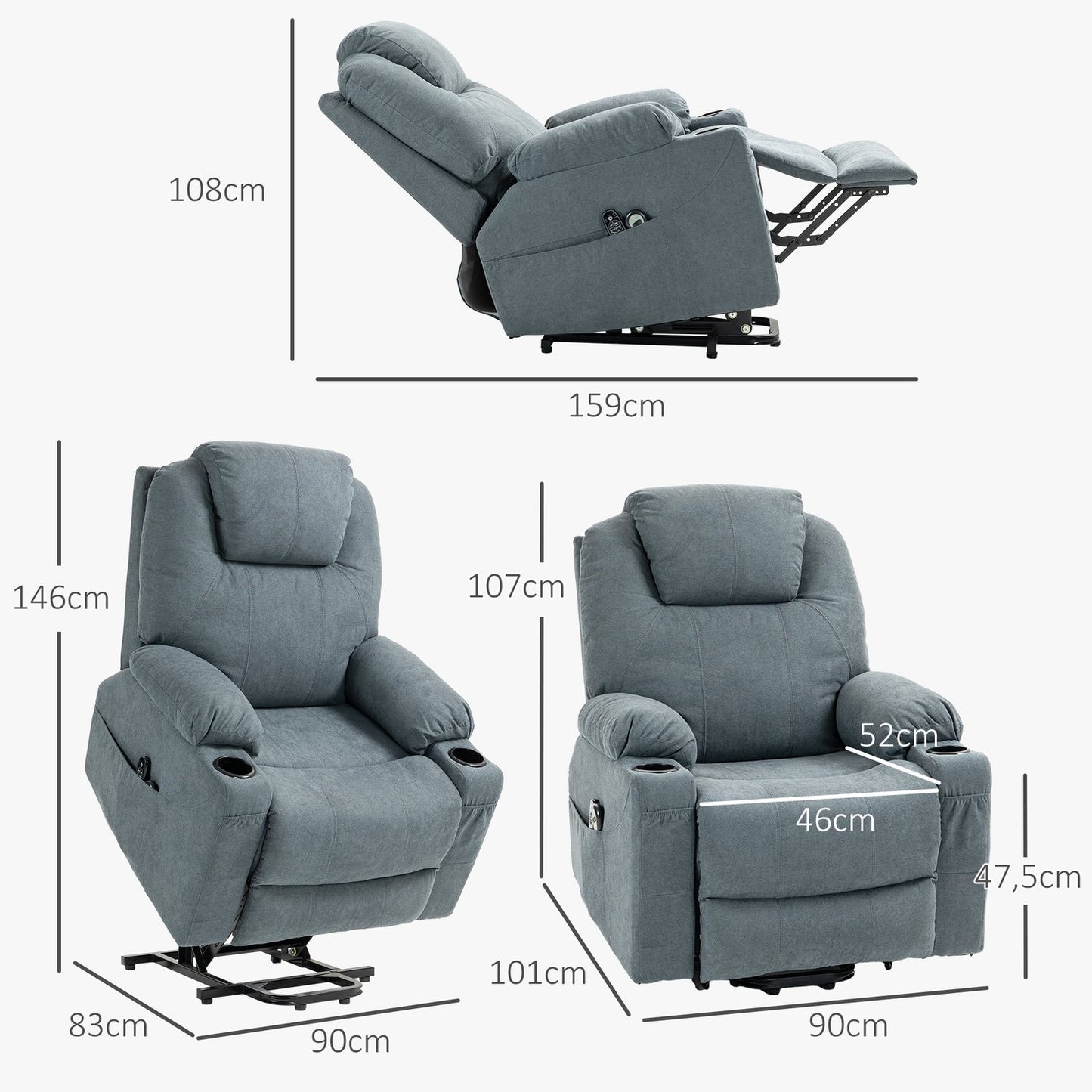 Electric recliner with heating & massage, dark grey