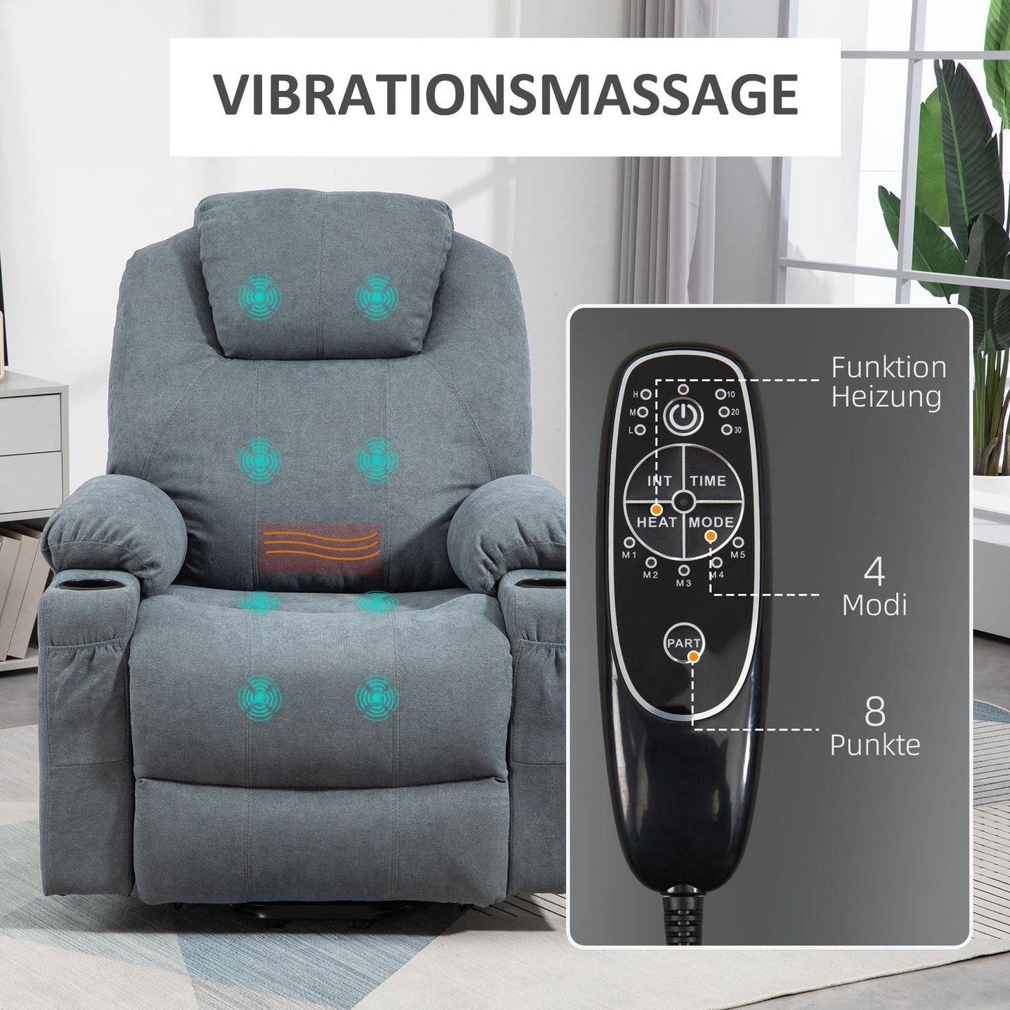Electric recliner with heating & massage, dark grey