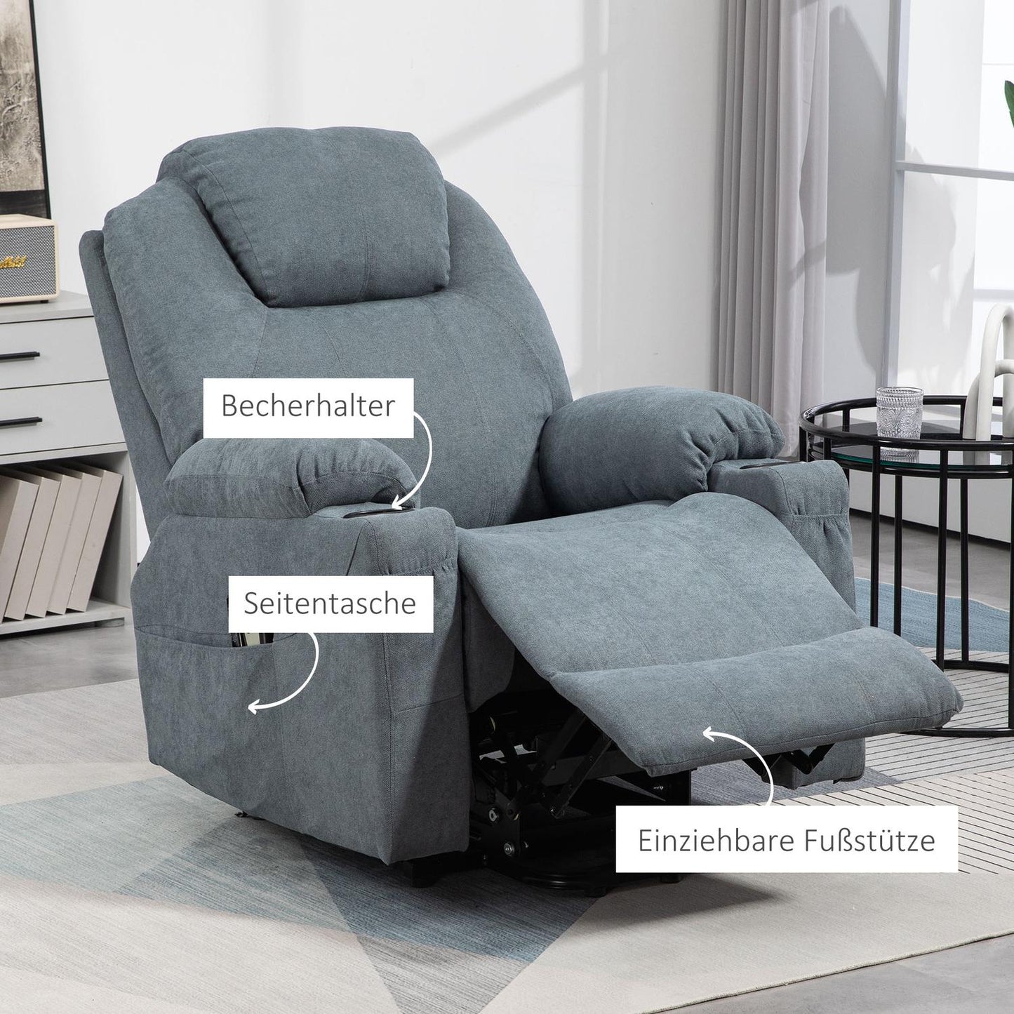 Electric recliner with heating & massage, dark grey
