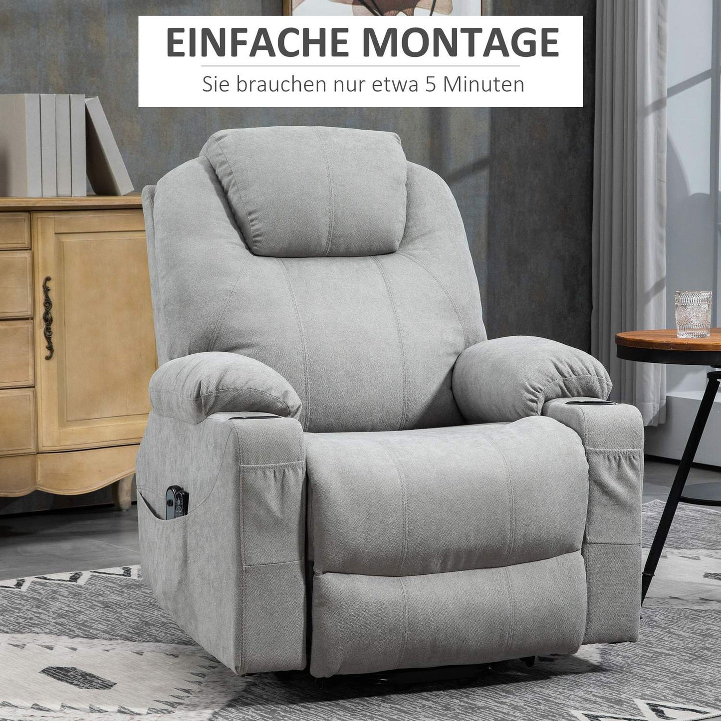 Electric recliner with heating and massage, light grey