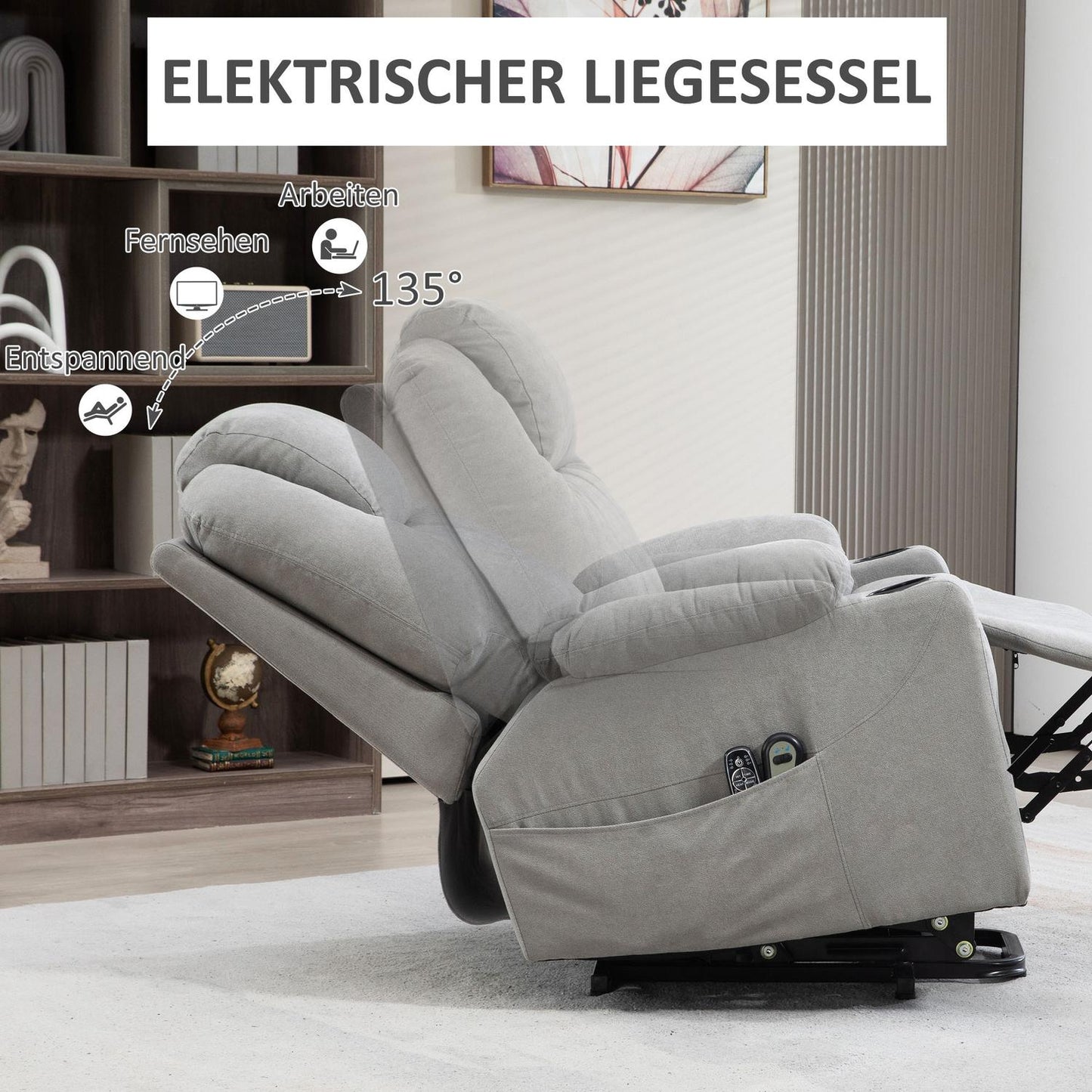 Electric recliner with heating and massage, light grey