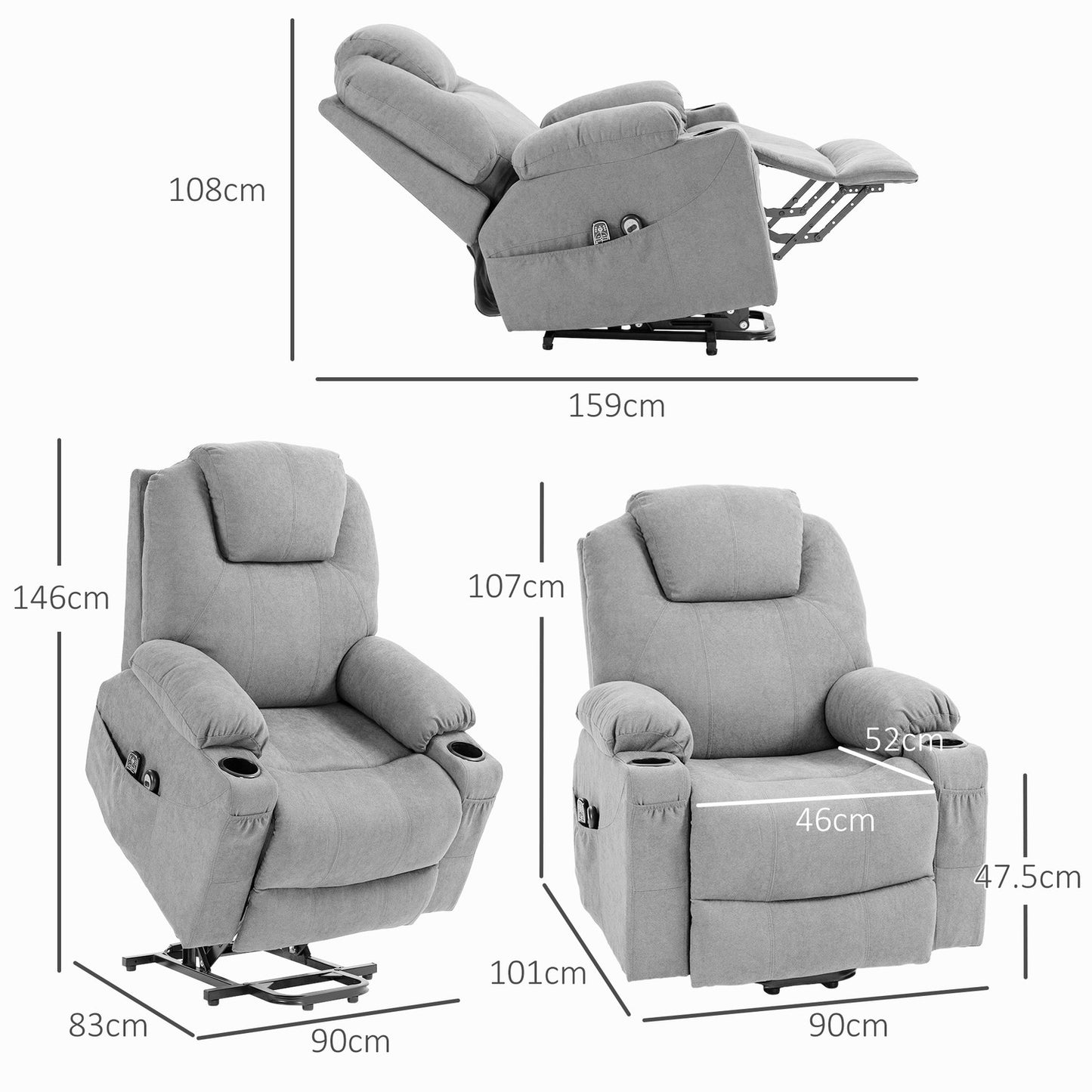 Electric recliner with heating and massage, light grey