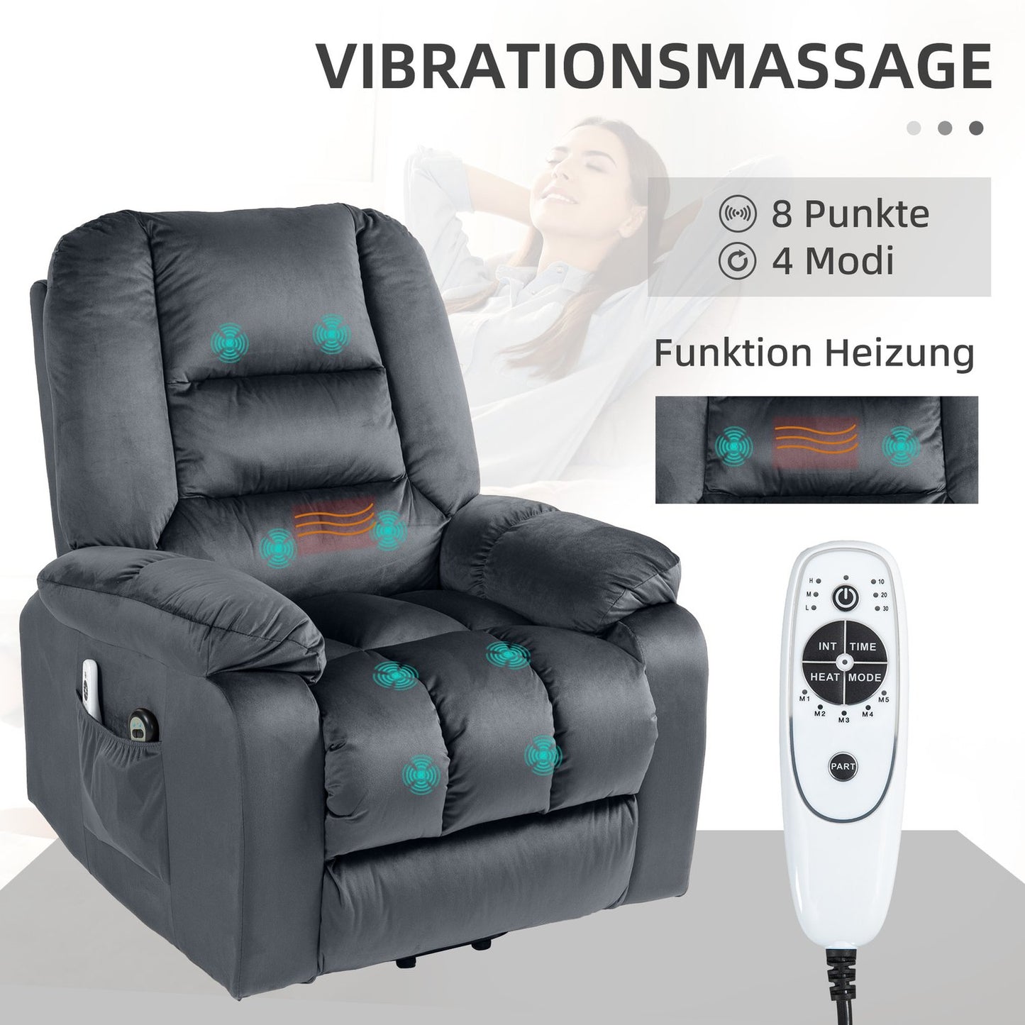 Electric recliner with massage, heating and footrest