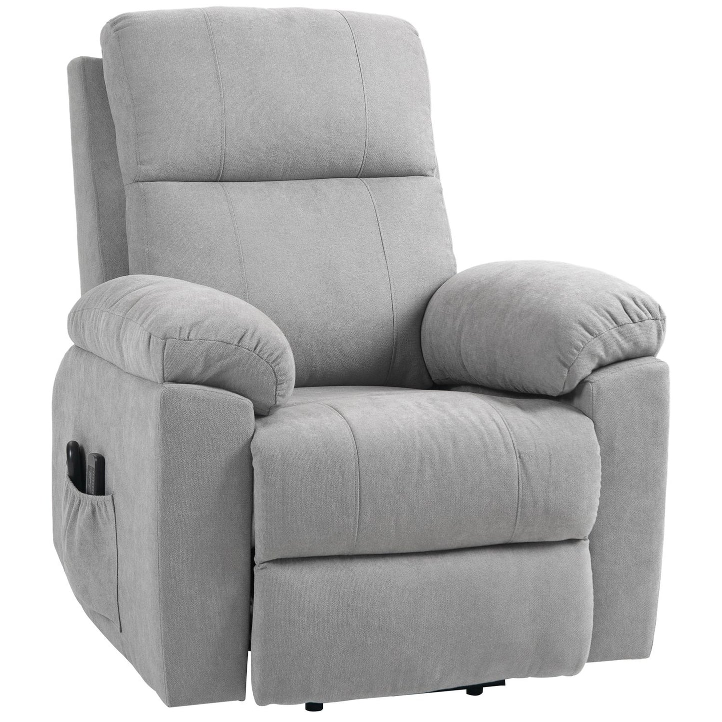 Electric recliner with massage, light gray linen
