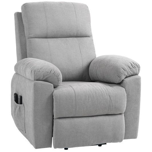 Electric recliner with massage, light gray linen