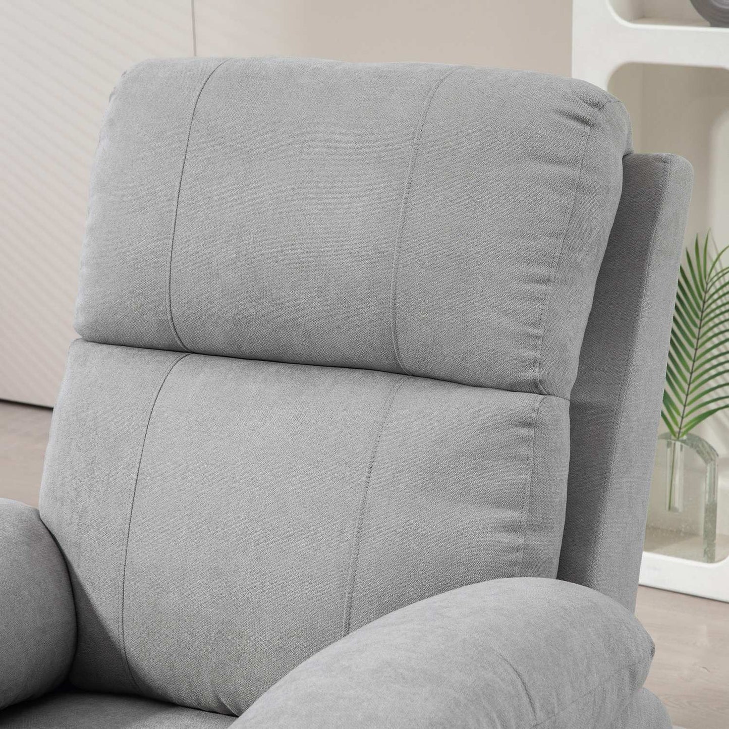 Electric recliner with massage, light gray linen