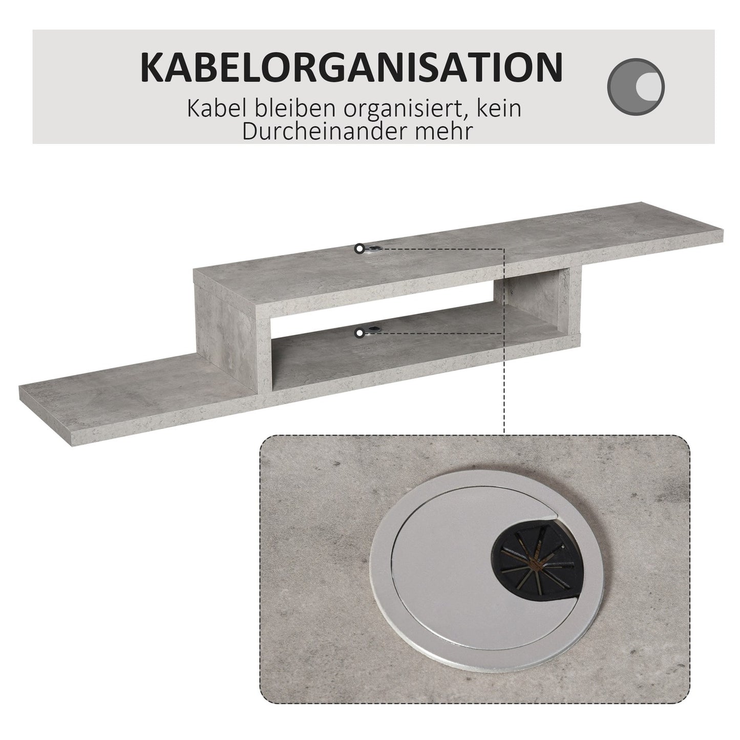 Hanging TV Lowboard; Cement gray multimedia shelf