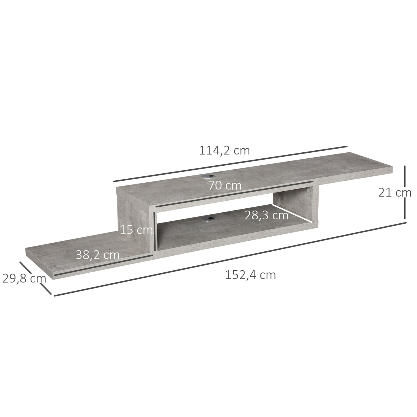 Hanging TV Lowboard; Cement gray multimedia shelf