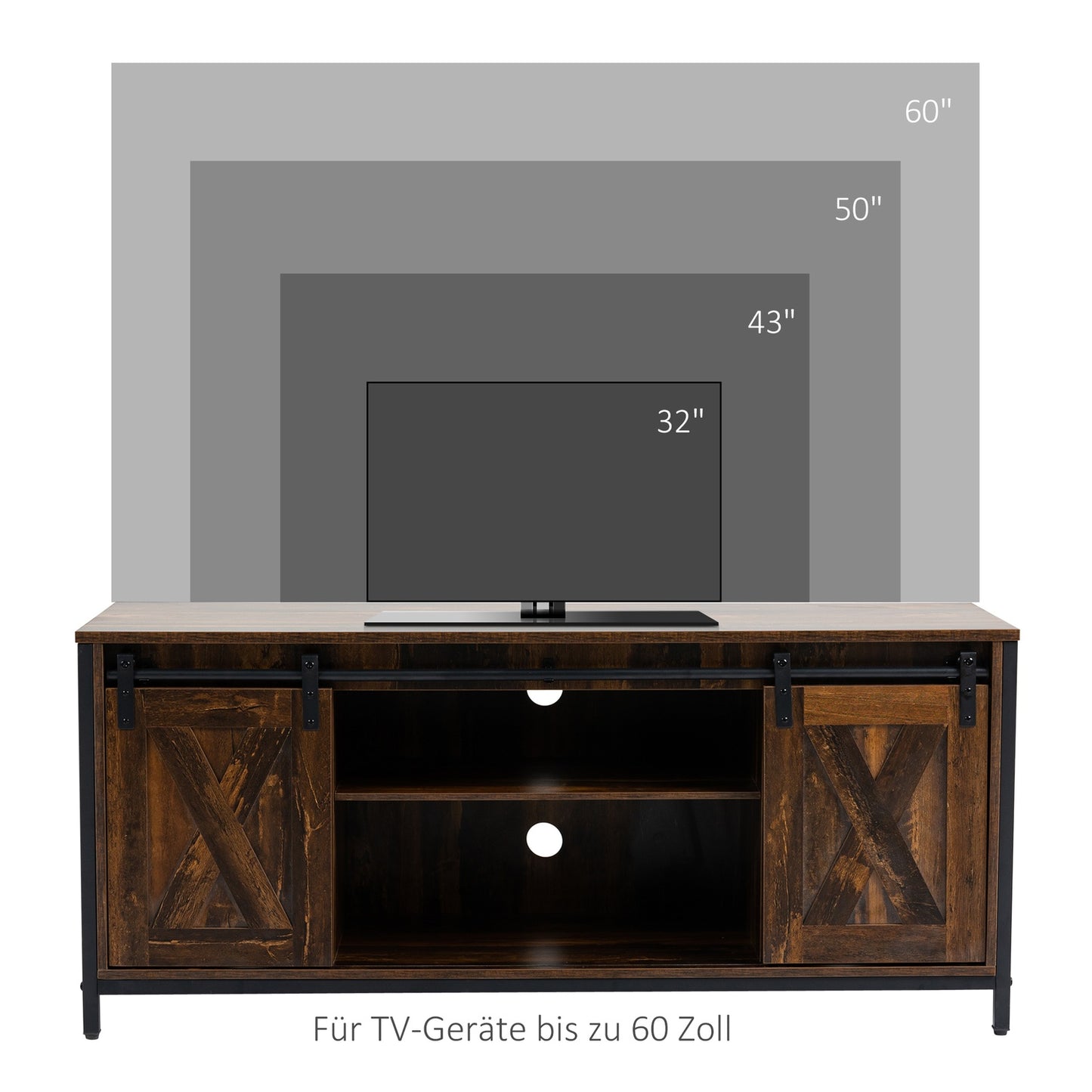 TV bench for 60" screens, industrial design, chipboard and steel