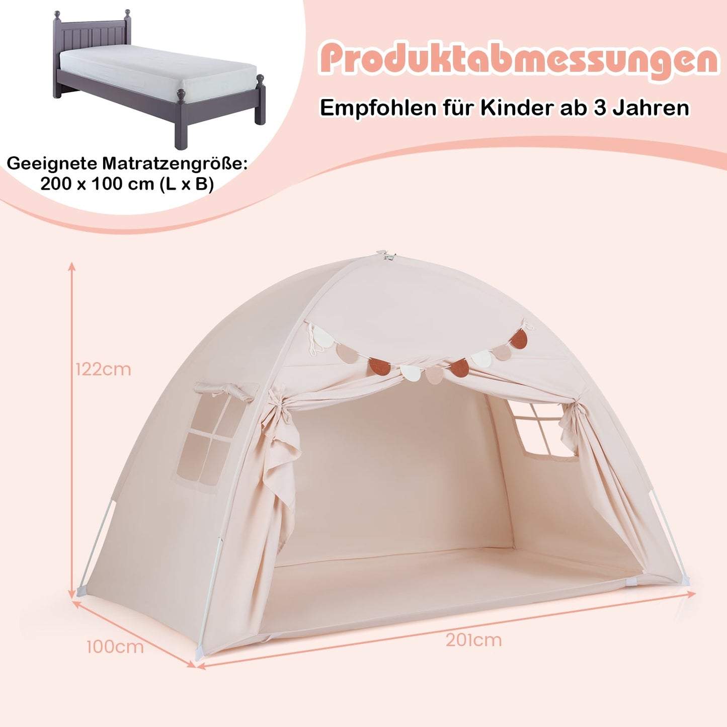 Twin Bed Tent for Kids – Foldable Canopy with Windows