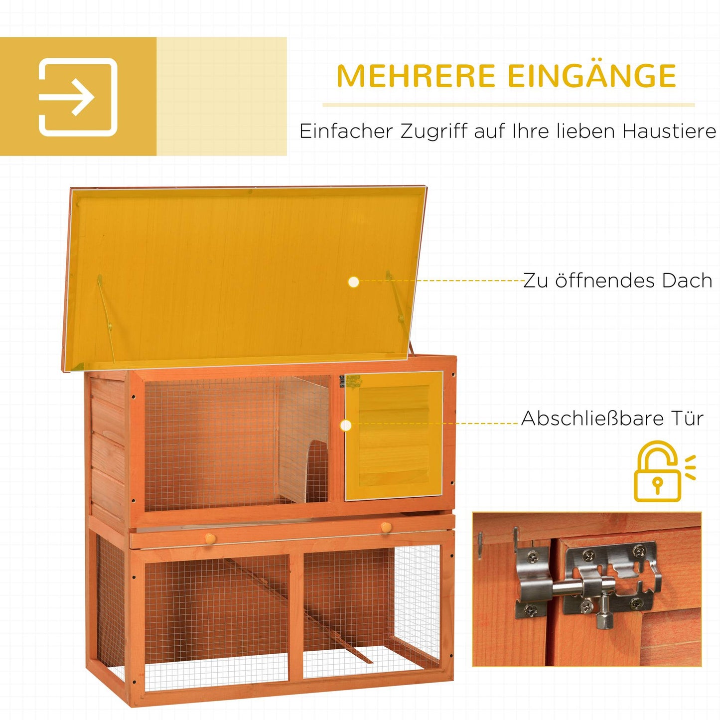 Two-Level Weatherproof Rabbit Hutch, Fir Wood, Natural/Green