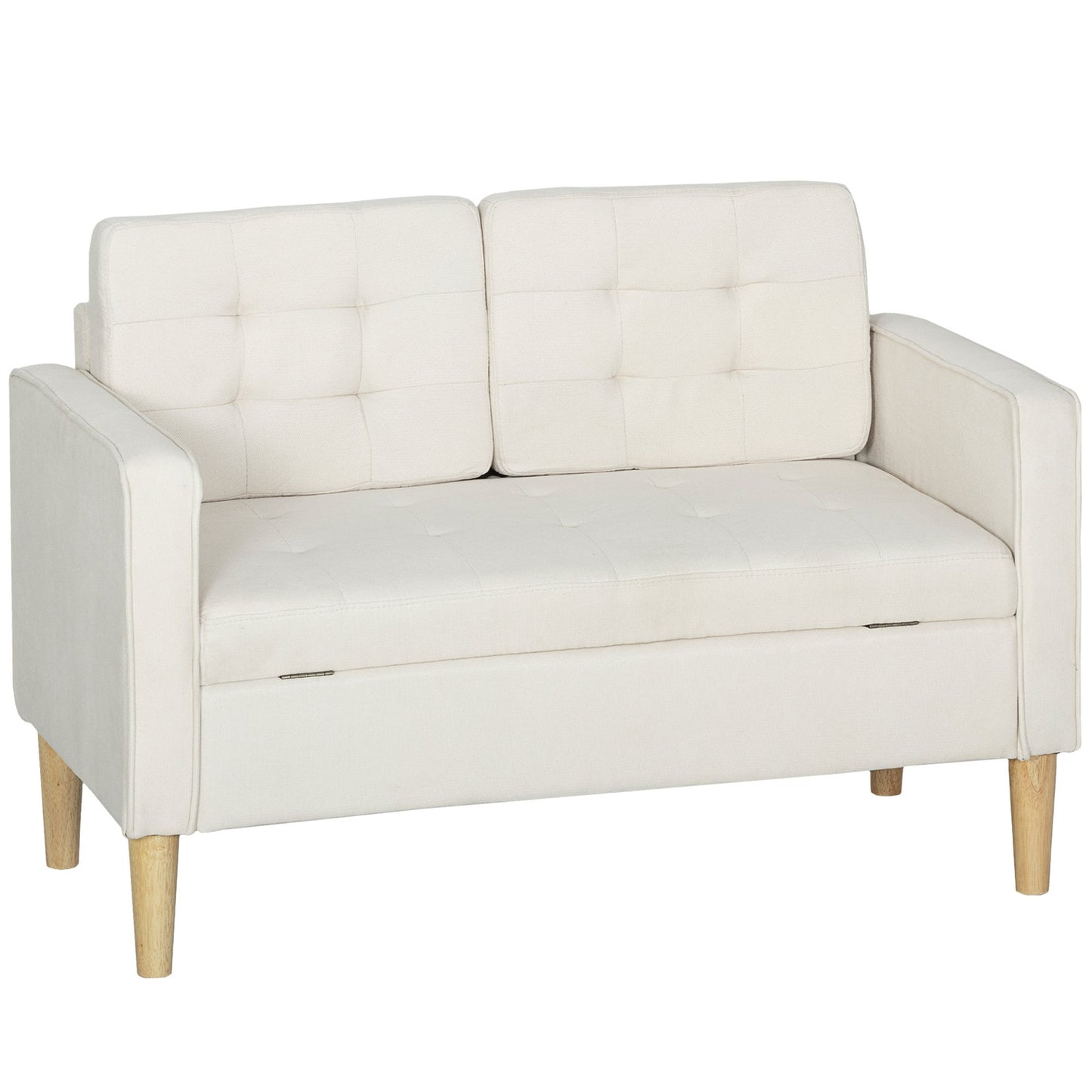 Two-Seater Sofa with Storage, Cream Velvet, 117cm