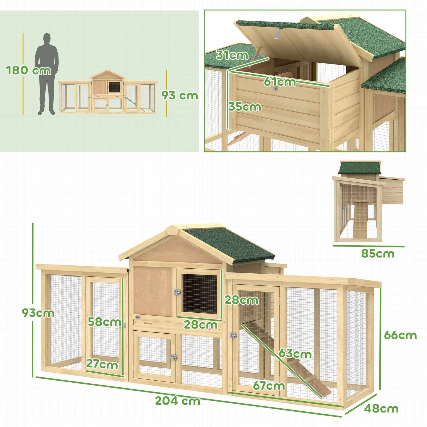Two-Story Wooden Chicken Coop with Run and Ramp