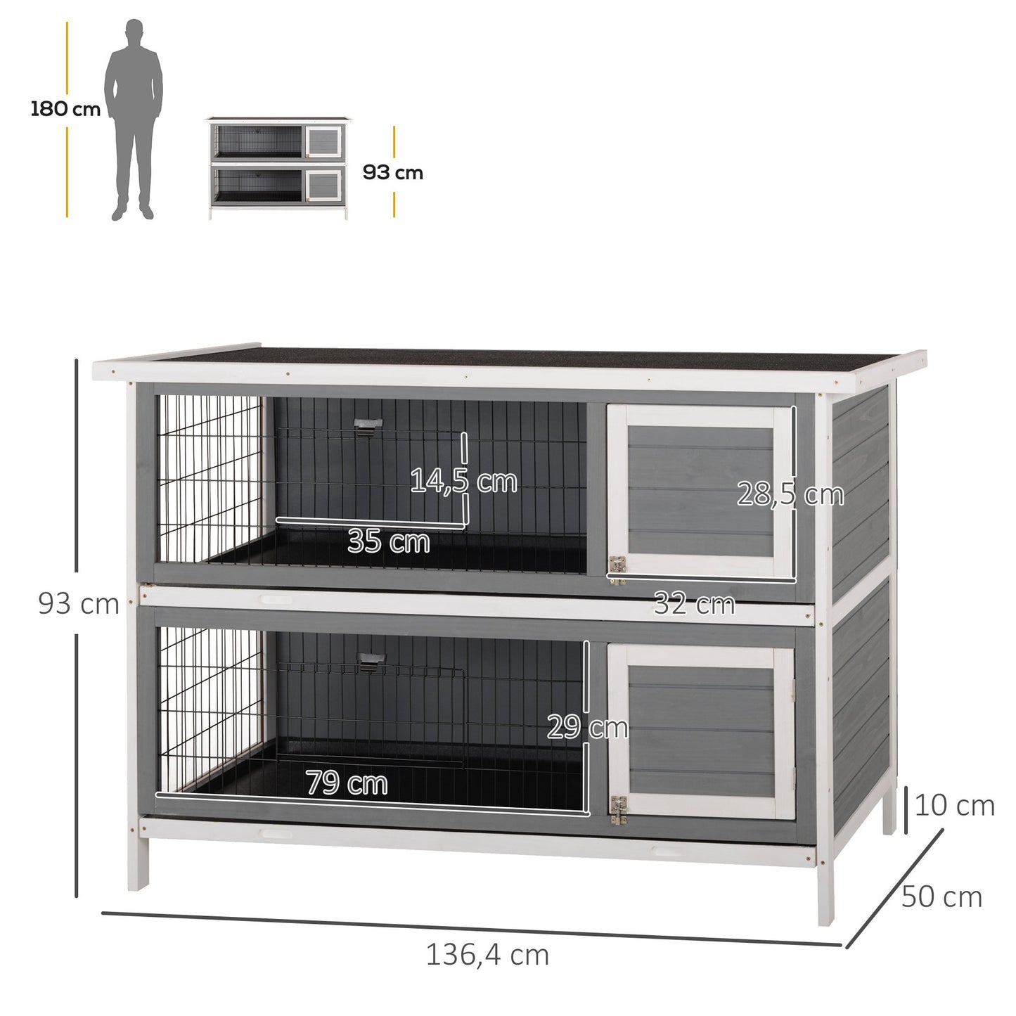 Two-Story Wooden Small Animal Hutch for Guinea Pigs