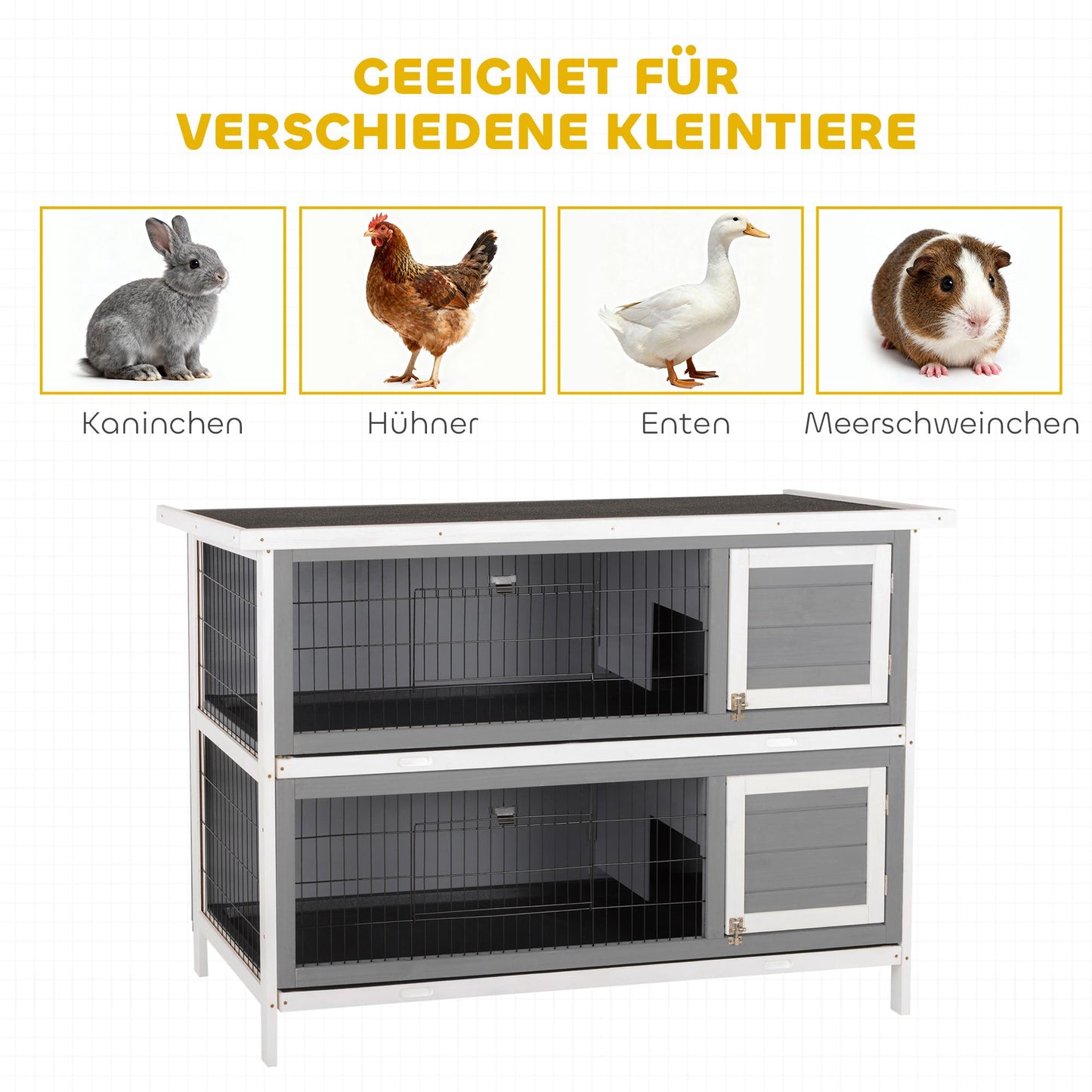 Two-Story Wooden Small Animal Hutch for Guinea Pigs