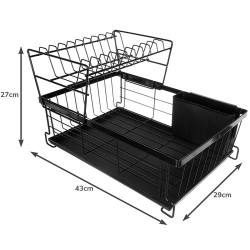 Two-Tier Dish Drying Rack with Cutlery Holder, Black