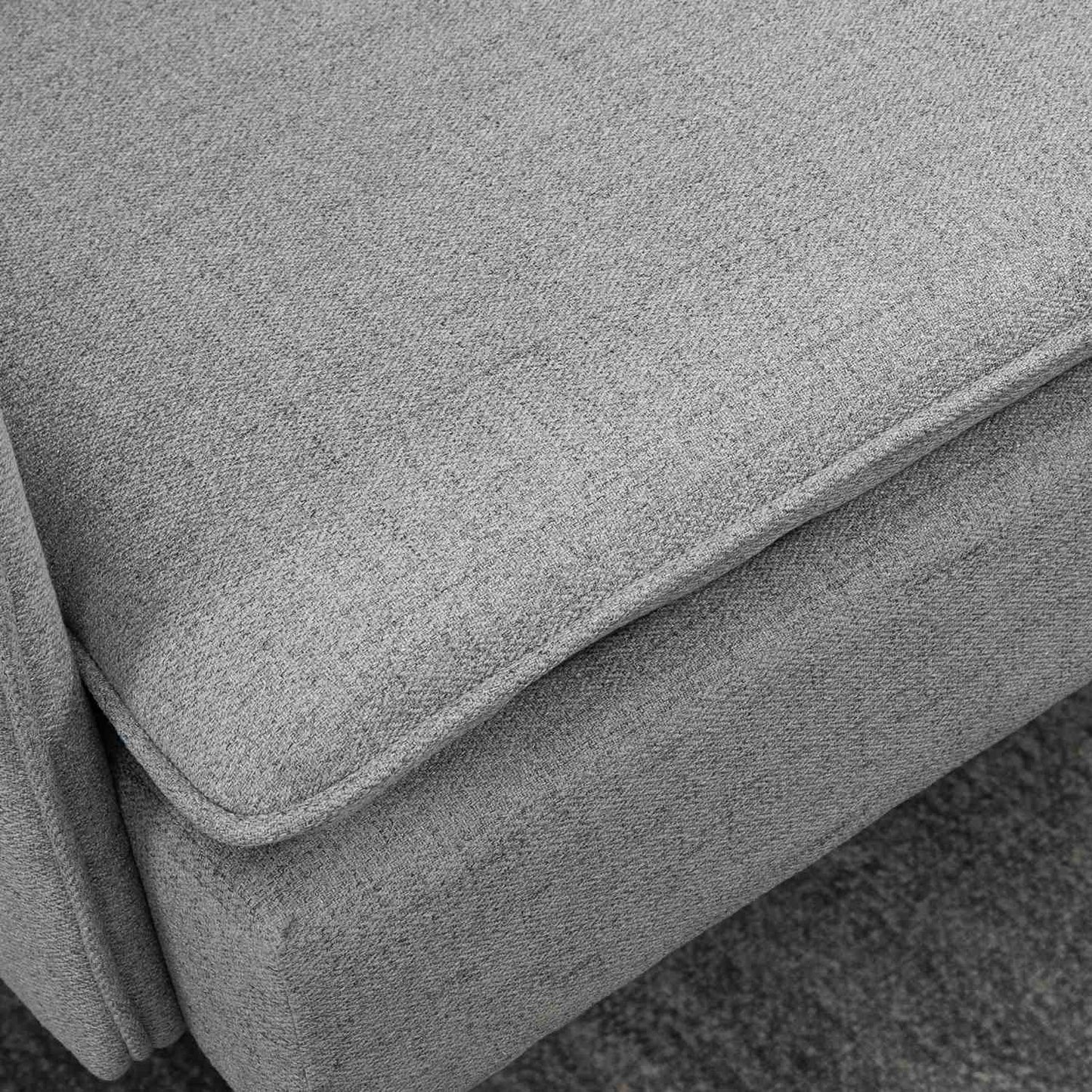 Two-seater gray sofa with cushions, linen look