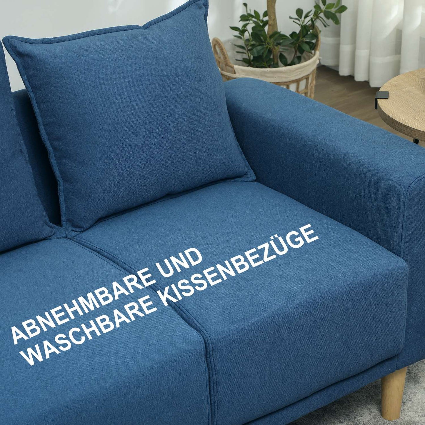 Blue Velvet 2-seater sofa with cushions and deep seat