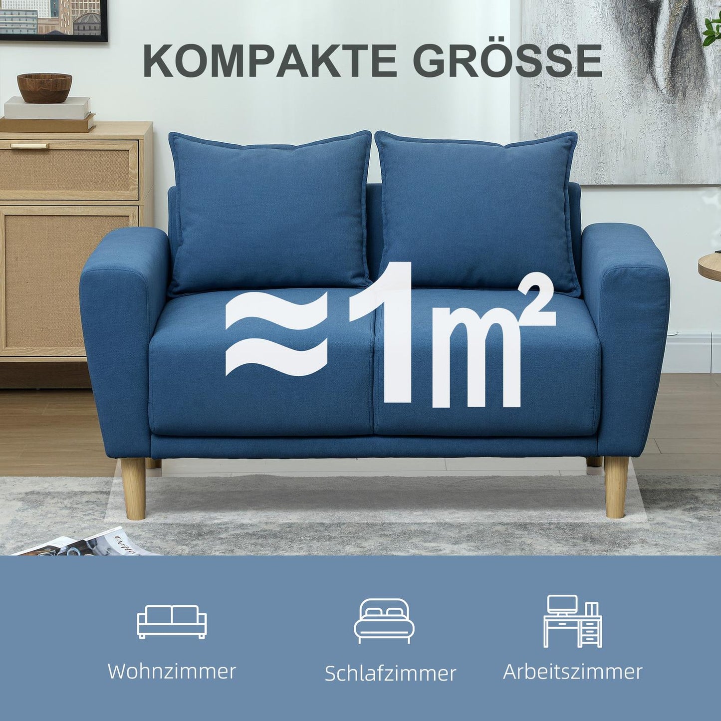 Blue Velvet 2-seater sofa with cushions and deep seat
