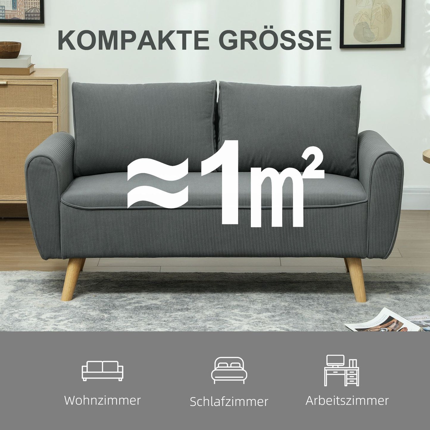 Two-seater Manchester sofa, extra deep and cushioned, dark grey