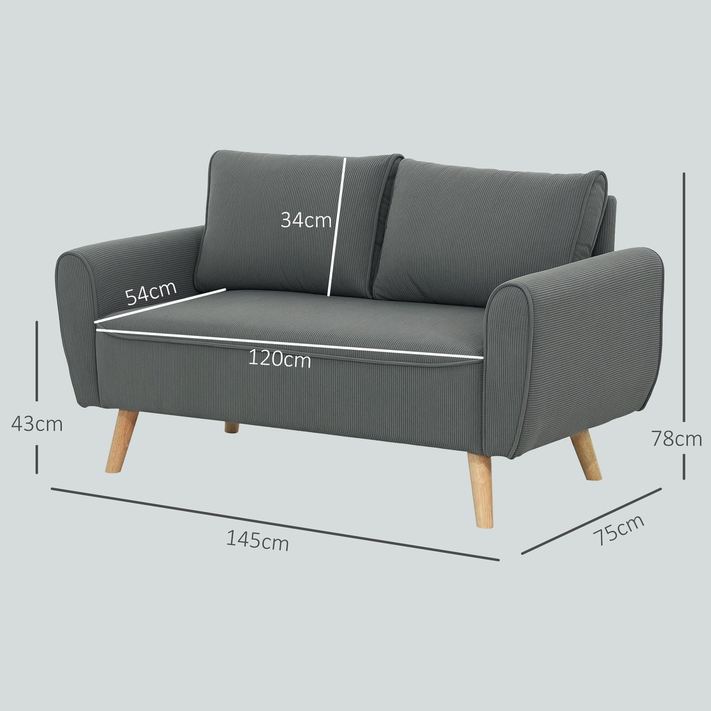 Two-seater Manchester sofa, extra deep and cushioned, dark grey