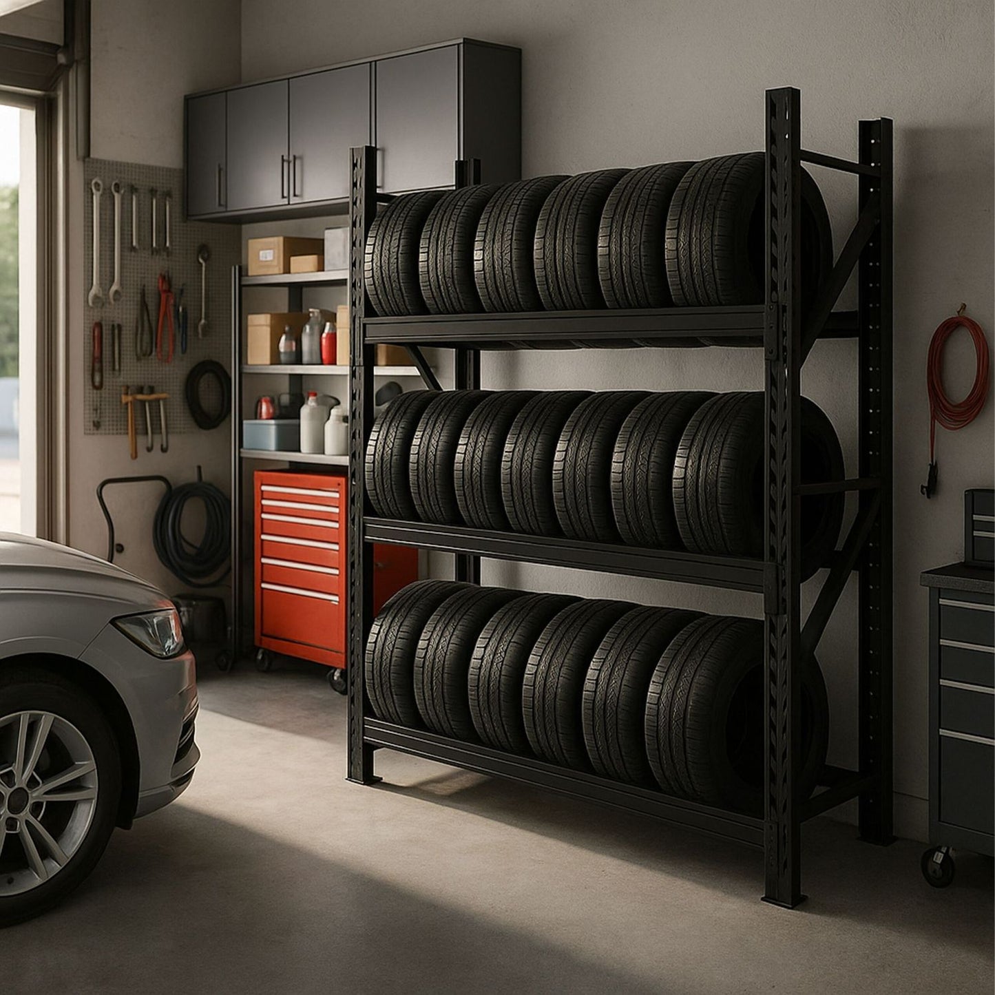Tyre Rack for 21 Car Tyres – Adjustable Storage