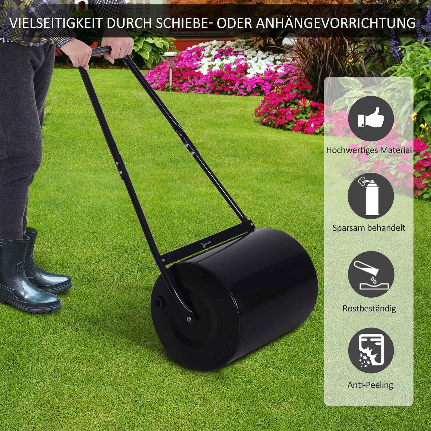 Grass roller 40cm, fillable metal - water/sand, black