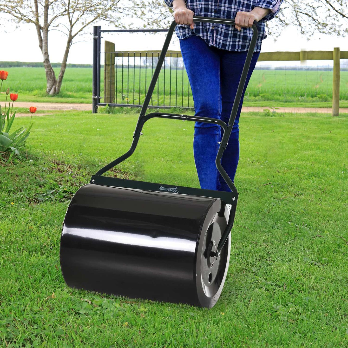 Grass roller 40cm, fillable metal - water/sand, black