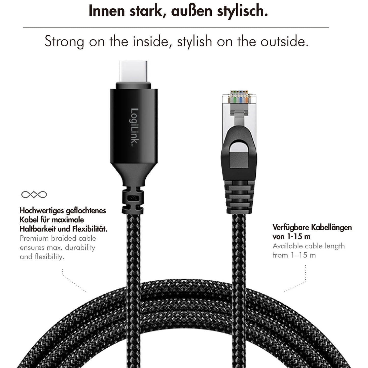 USB-C to RJ45 Ethernet Cable, 1 Gbps, 1m Length