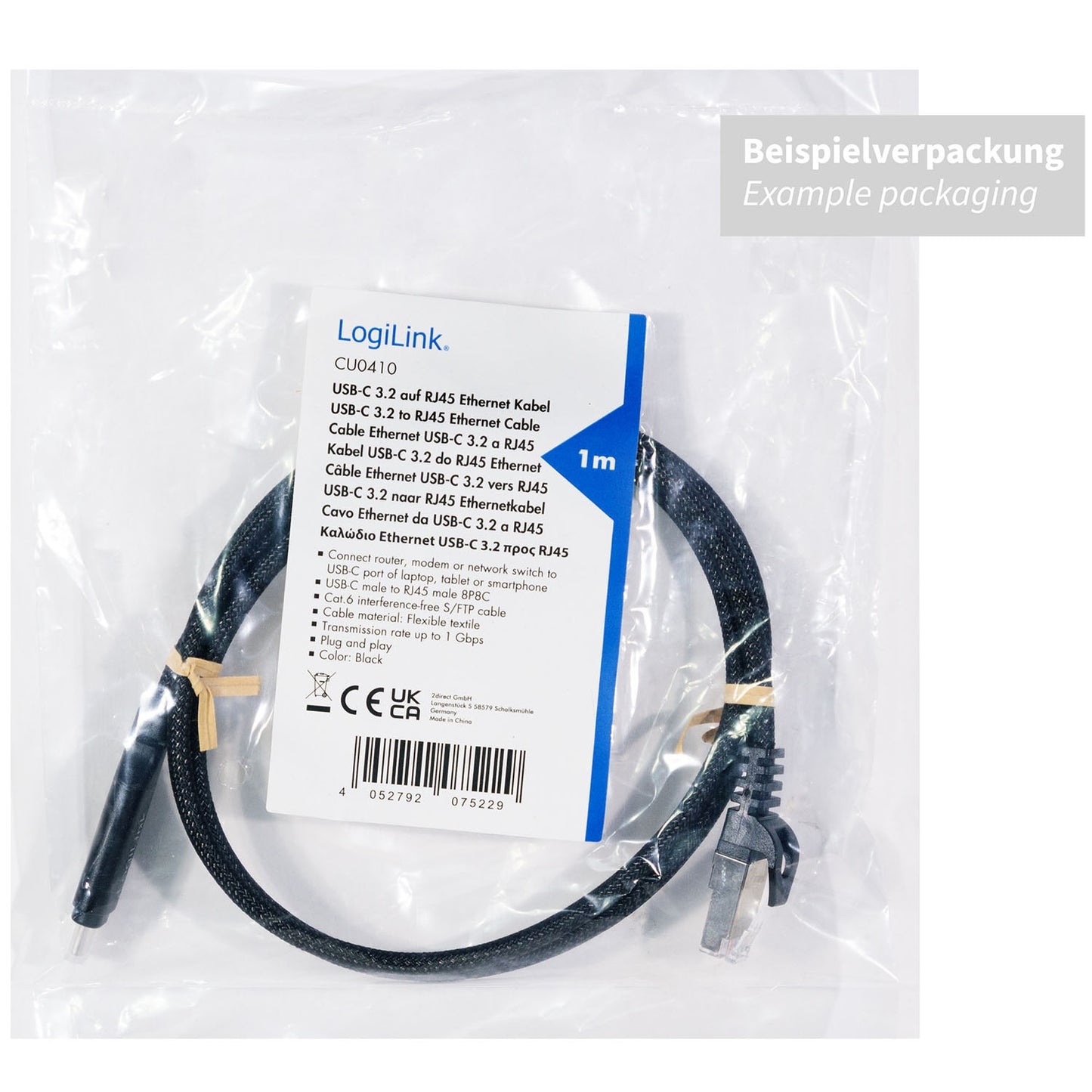 USB-C to RJ45 Ethernet Cable, 1 Gbps, 1m Length