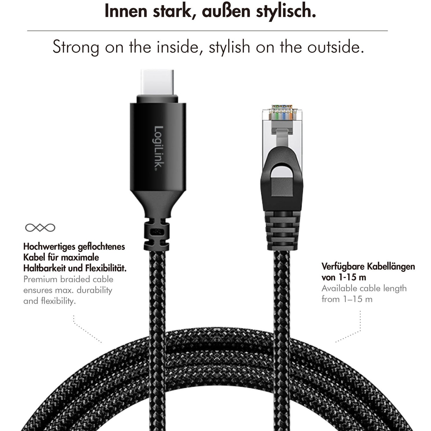 USB-C to RJ45 Ethernet Cable, 1 Gbps, 2m Length