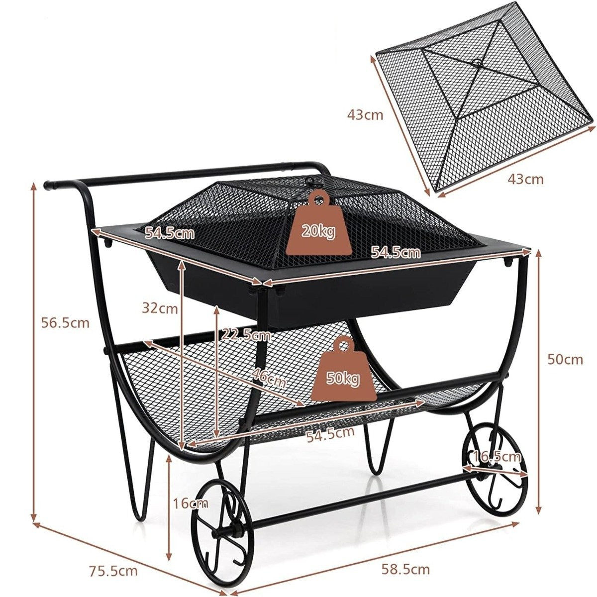 U-Shaped Firewood Rack, Metal, 75.5 x 58.5 x 56.5 cm, Black
