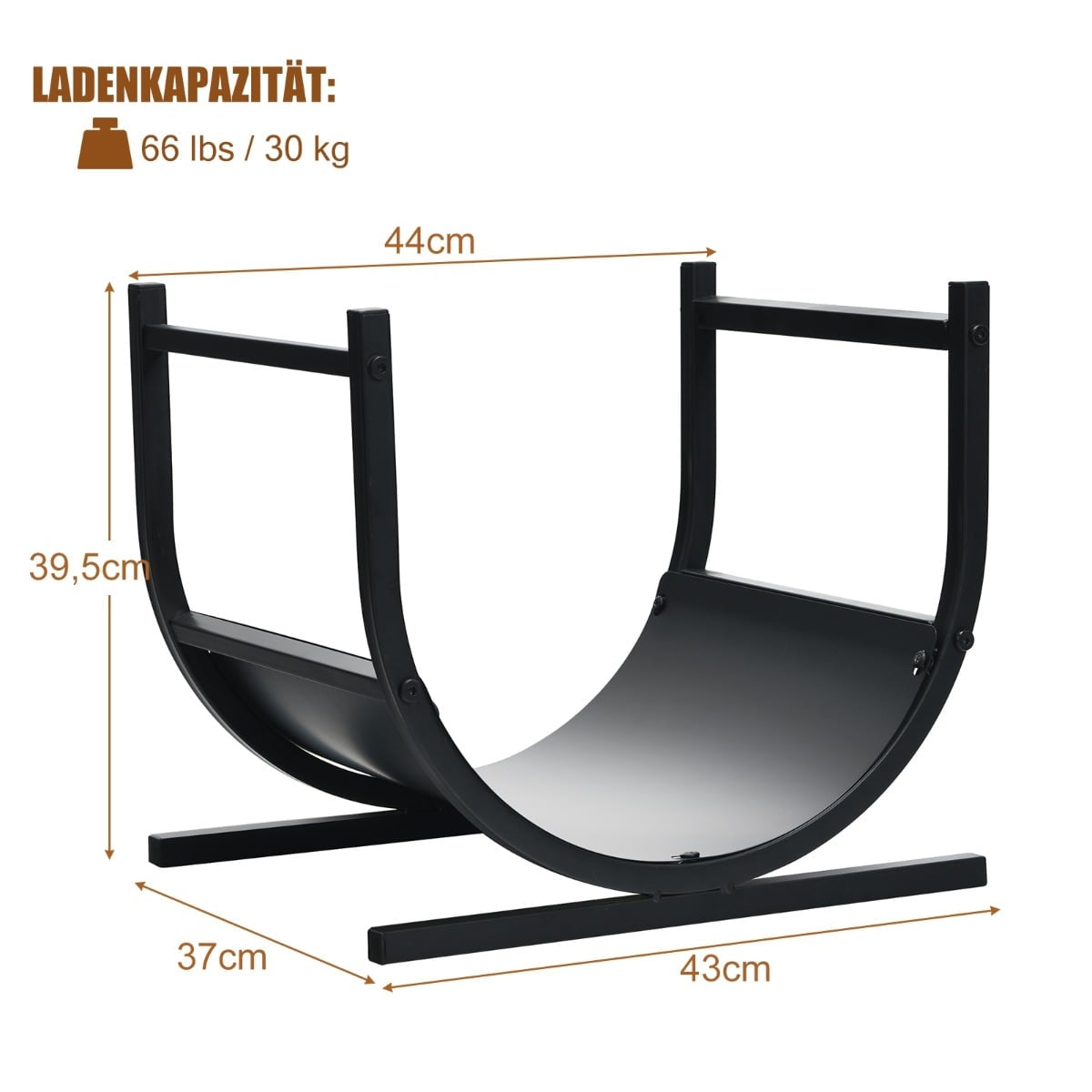 U-Shaped Metal Firewood Rack, 43x37x39.5 cm, Black