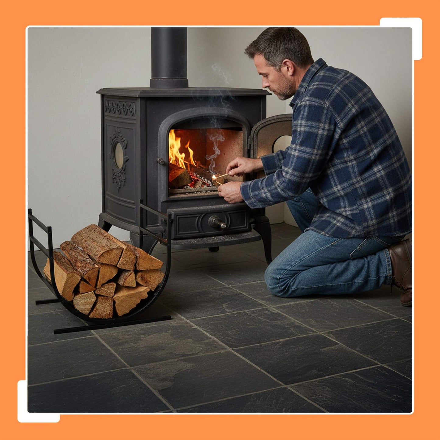 U-Shaped Metal Firewood Rack for Fireplace Storage