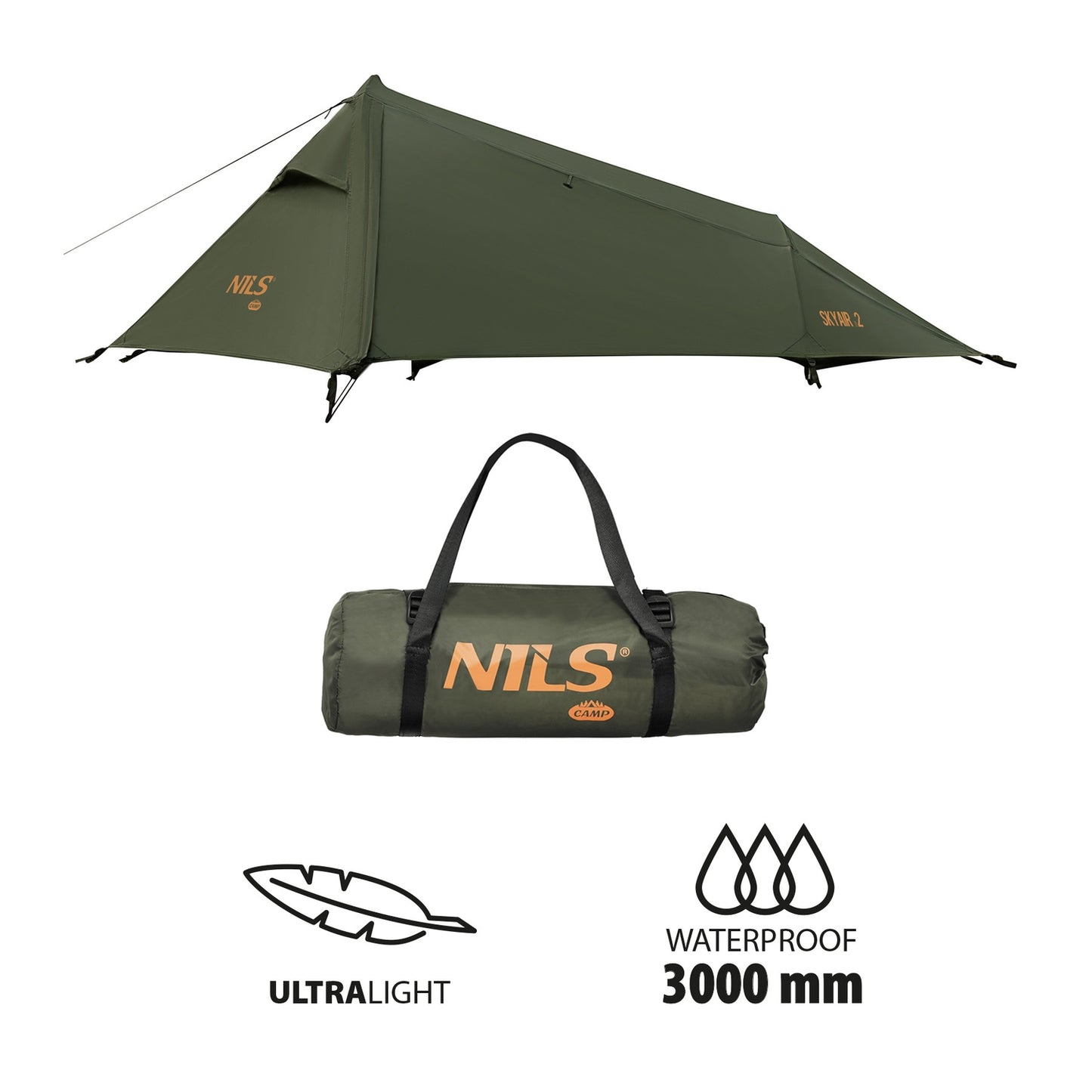 Ultra Light 2-Person Tent, Green, Compact Camping