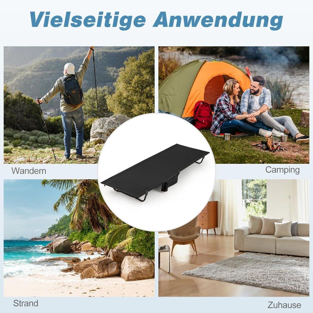 Ultralight Camping Cot with Side Pocket, 193x70x18 cm