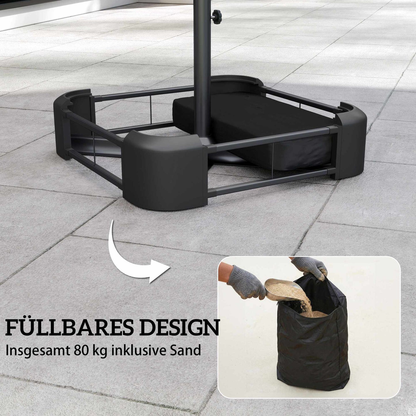 Umbrella Base Stand, 80kg Capacity, Black, Weatherproof