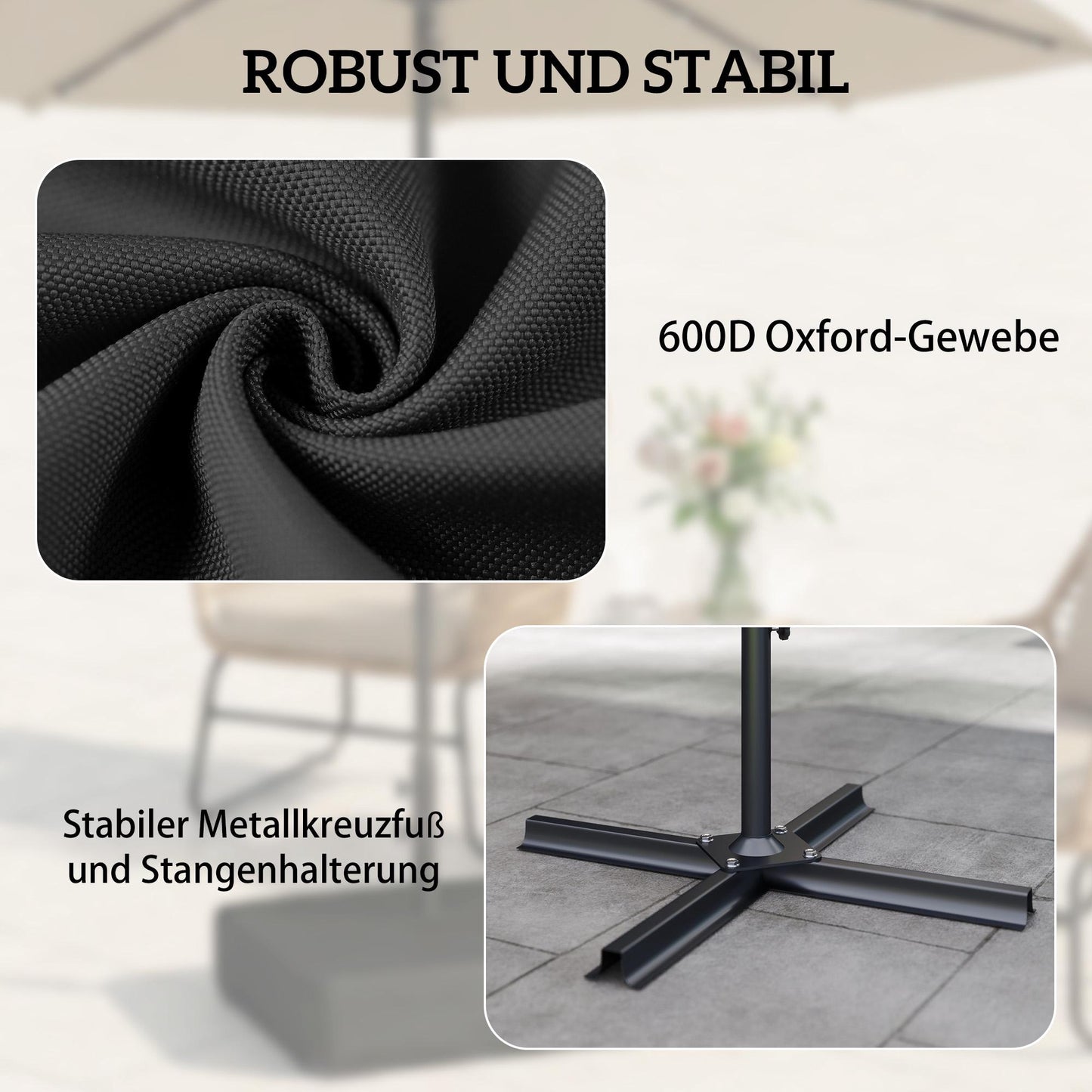 Umbrella Base Stand, 80kg Capacity, Black, Weatherproof