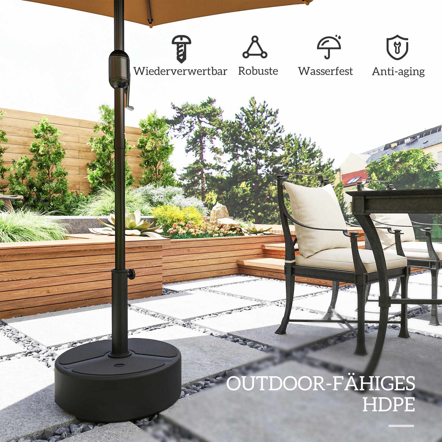 Umbrella Base Stand, HDPE, 20kg, Fits 38-48mm Poles
