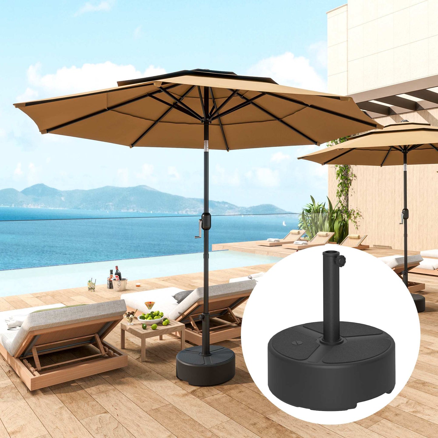 Umbrella Base Stand, HDPE, 20kg, Fits 38-48mm Poles