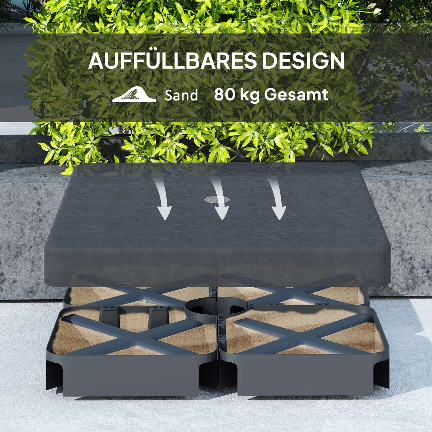 Umbrella Base Weights, Waterproof, Fillable, Black, 89x89x10.5 cm