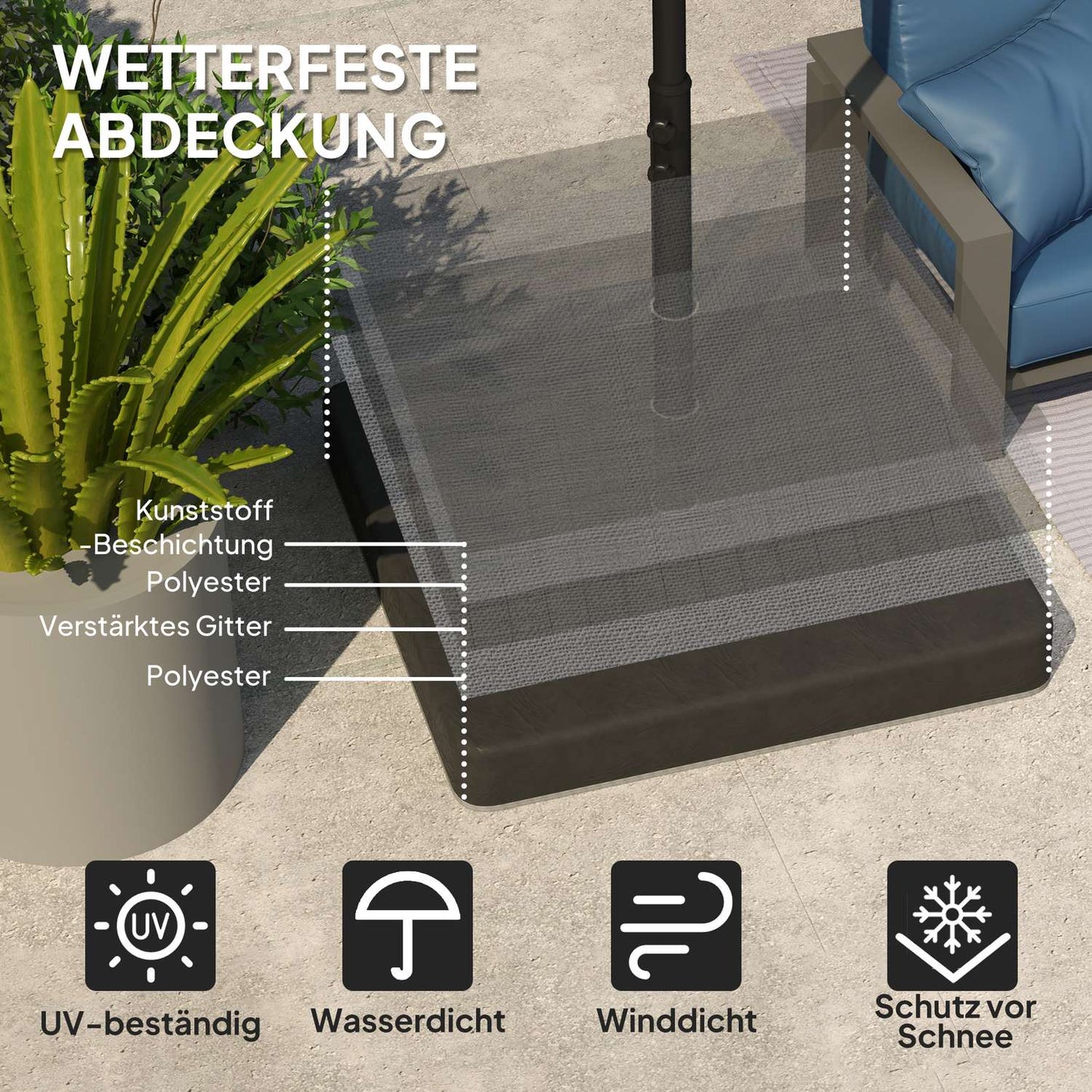 Umbrella Base Weights, Waterproof, Fillable, Black, 89x89x10.5 cm