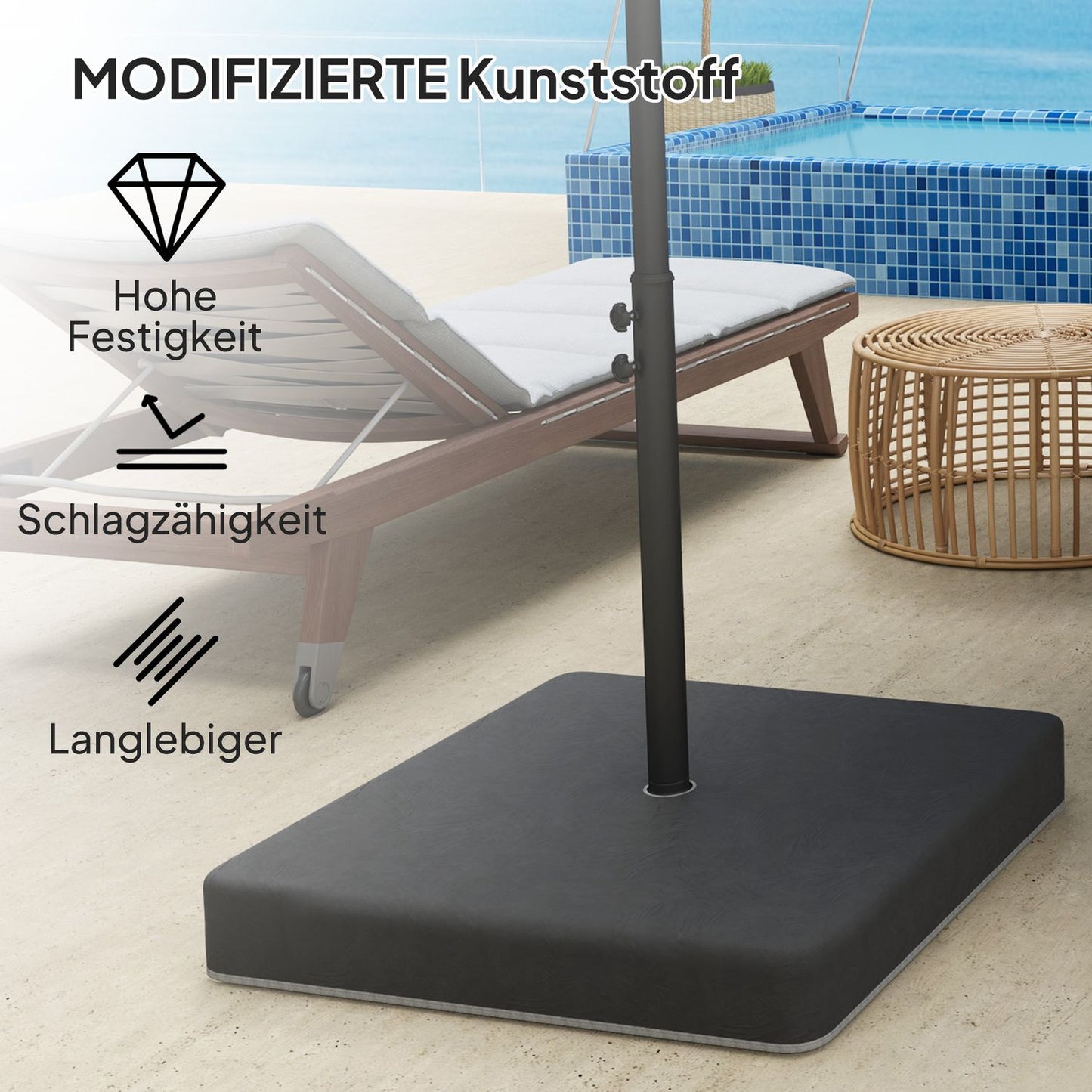 Umbrella Base Weights, Waterproof, Fillable, Black, 89x89x10.5 cm