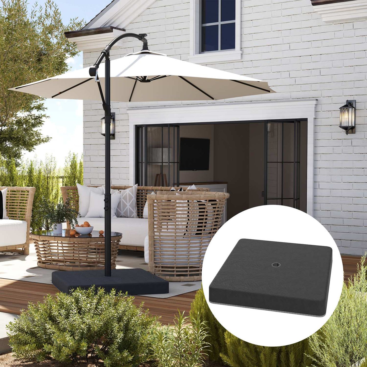 Umbrella Base Weights, Waterproof, Fillable, Black, 89x89x10.5 cm
