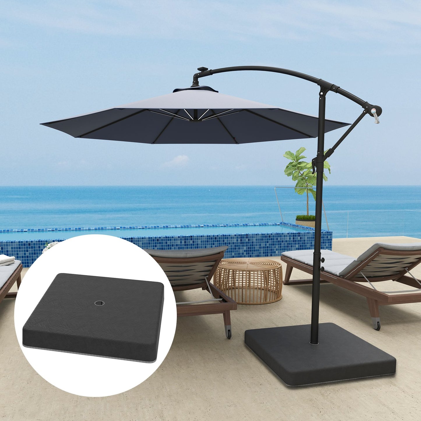 Umbrella Base Weights, Waterproof, Fillable, Black, 89x89x10.5 cm