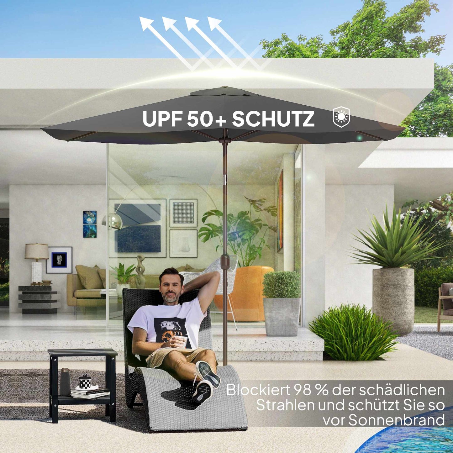 Umbrella Canopy Replacement, 200x300 cm, UV 50+, Dark Grey