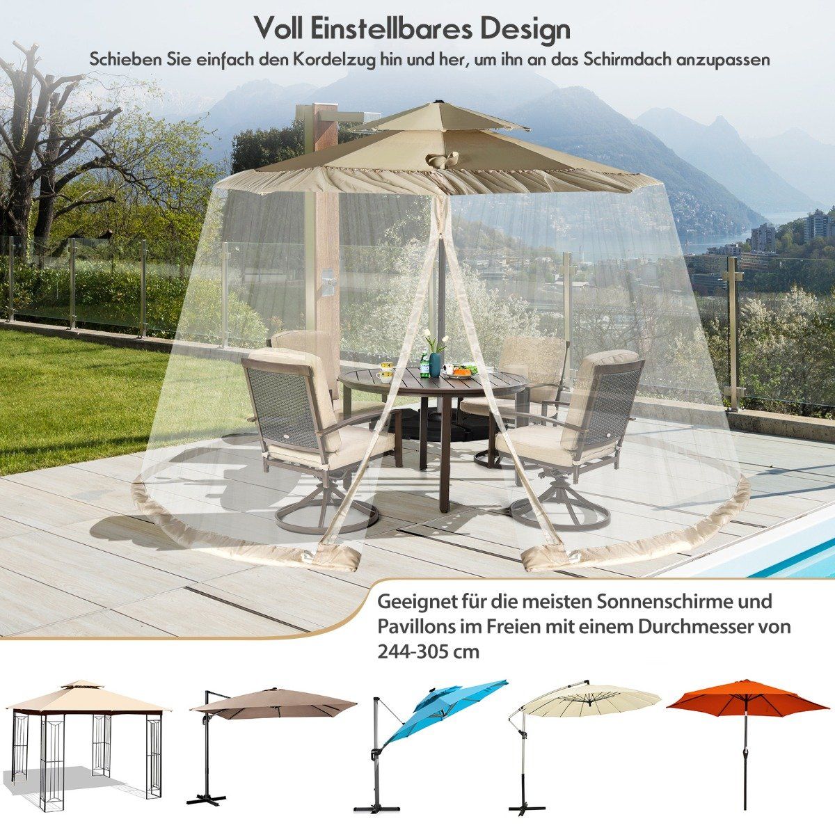 Umbrella Mosquito Net with Double Zipper Doors, 2.5-3m