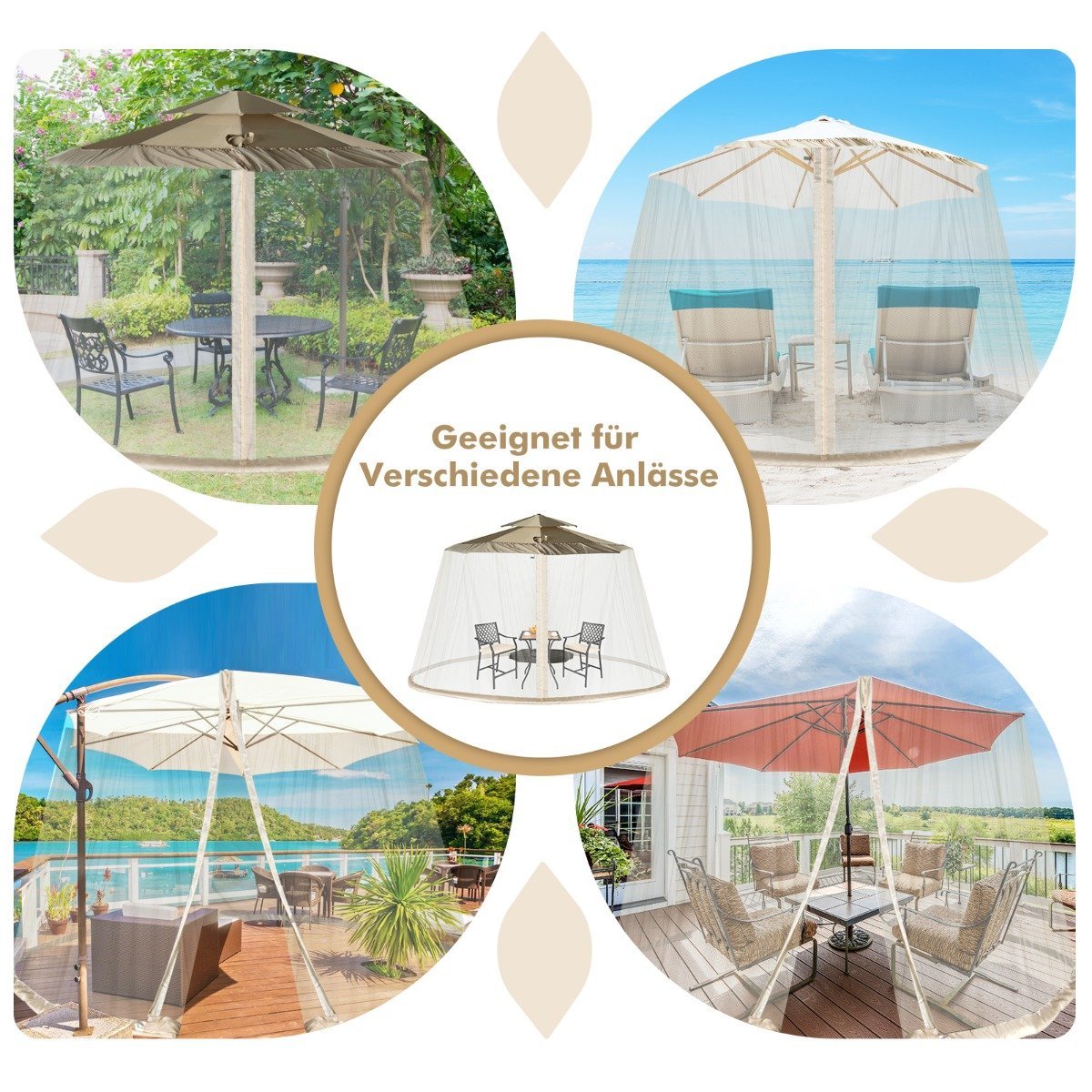 Umbrella Mosquito Net with Double Zipper Doors, 2.5-3m