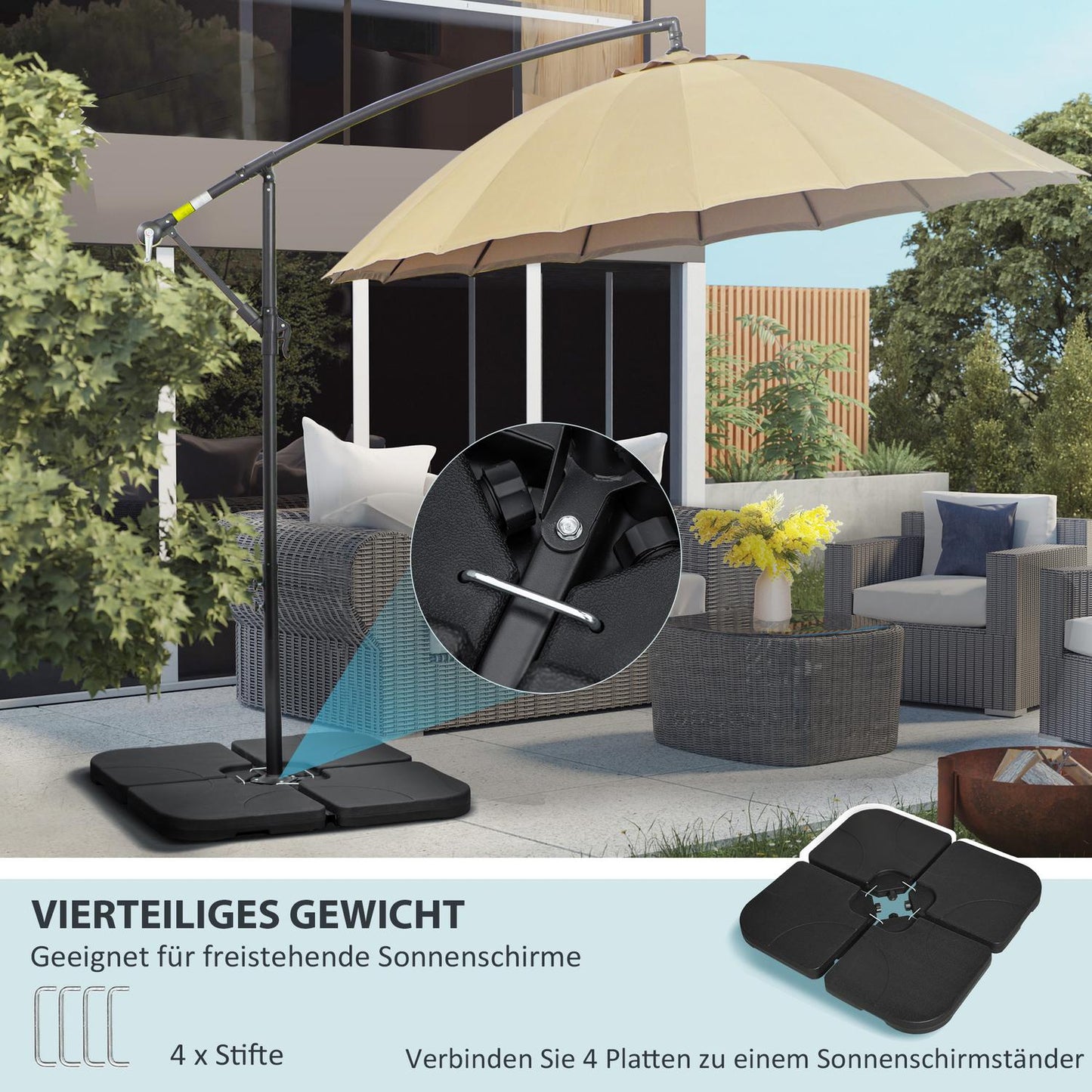 Cantilever umbrella stand, water/sand fillable, black